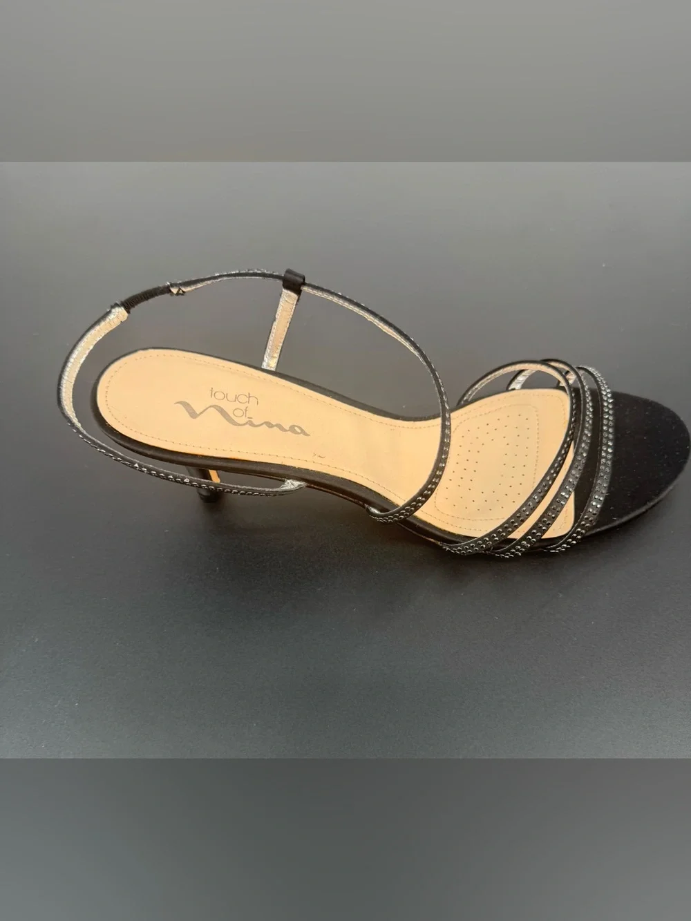 Touch of Nina Women Black Strappy Slingback Kitten Heels Size 10